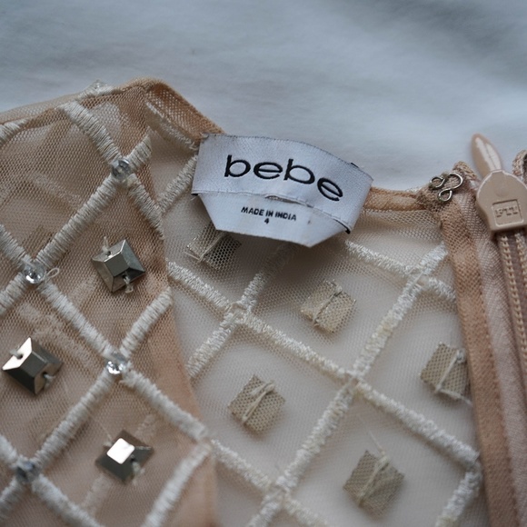 bebe mesh long sleeve embellished dress - Picture 4 of 5
